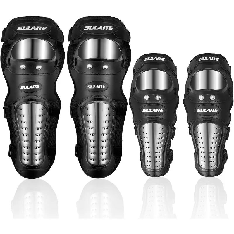 4Pcs Dirt Bike Knee and Elbow Guards, Motorcycle Protective Gear Set with Adjustable Knee Cap Pads Protector for Motocross ATV