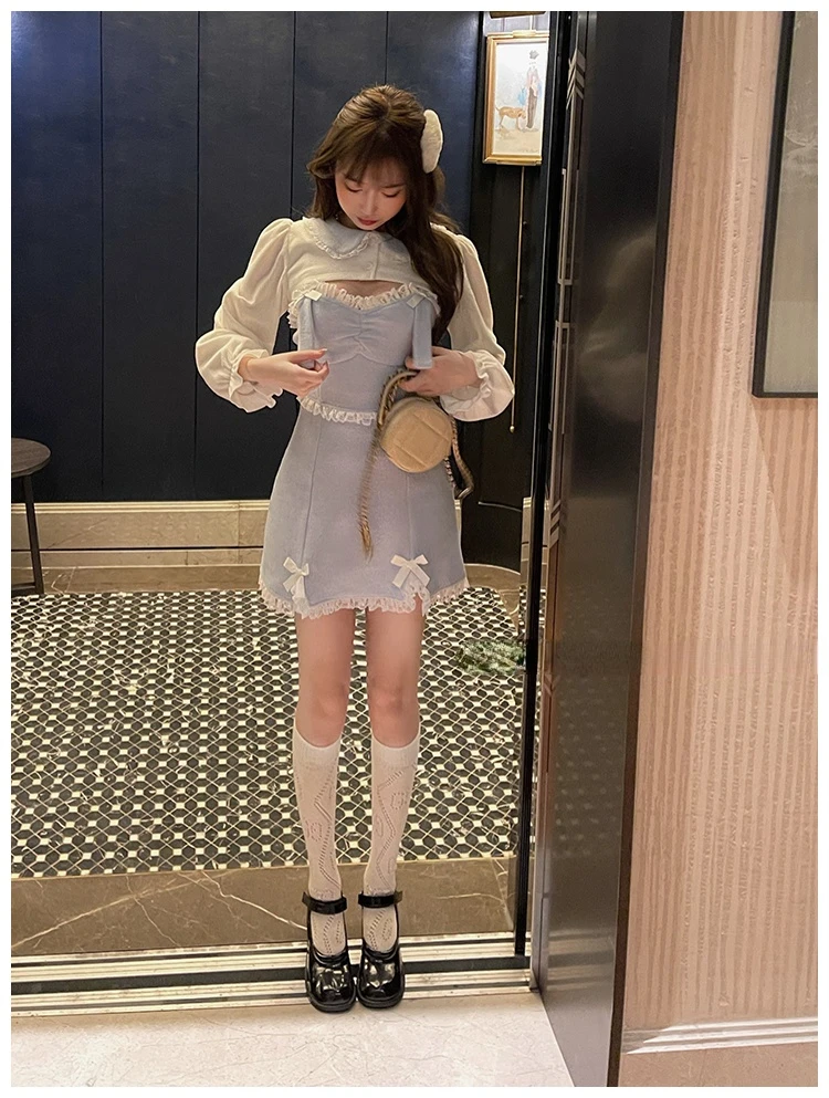 Lace Japanese Sweet Lolita Dress Women Bow Pink Kawaii Party Mini Dresses Female Blue Princess Korean Fashion Dresse Winter 2022 maternity dresses