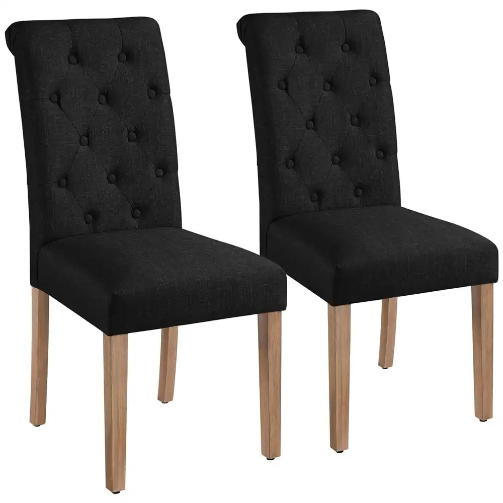 Dining Chair with Backrest Fabric Upholstered High Back Dinings Chairs, Set of 2, Black