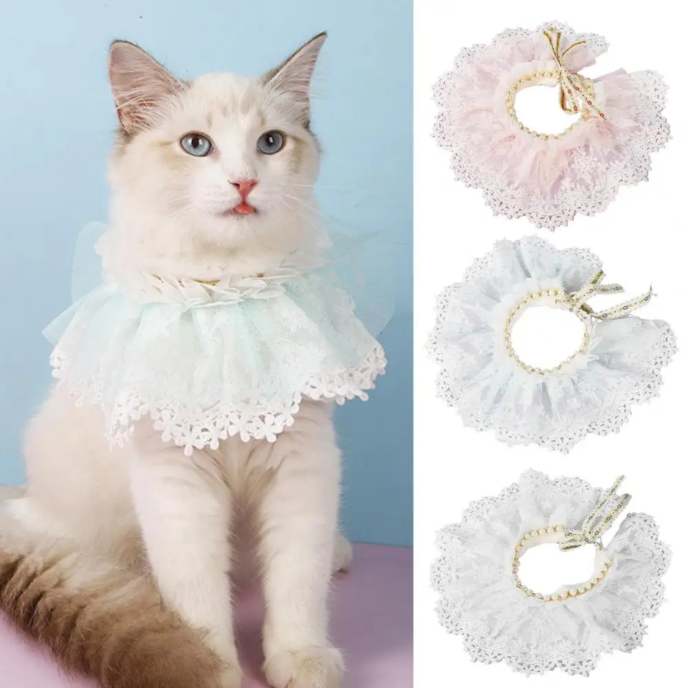 Cat Collar Faux Pearls Decor Decorative Skin-friendly Kitten Festival  Decorative Lace Collar Pet Product