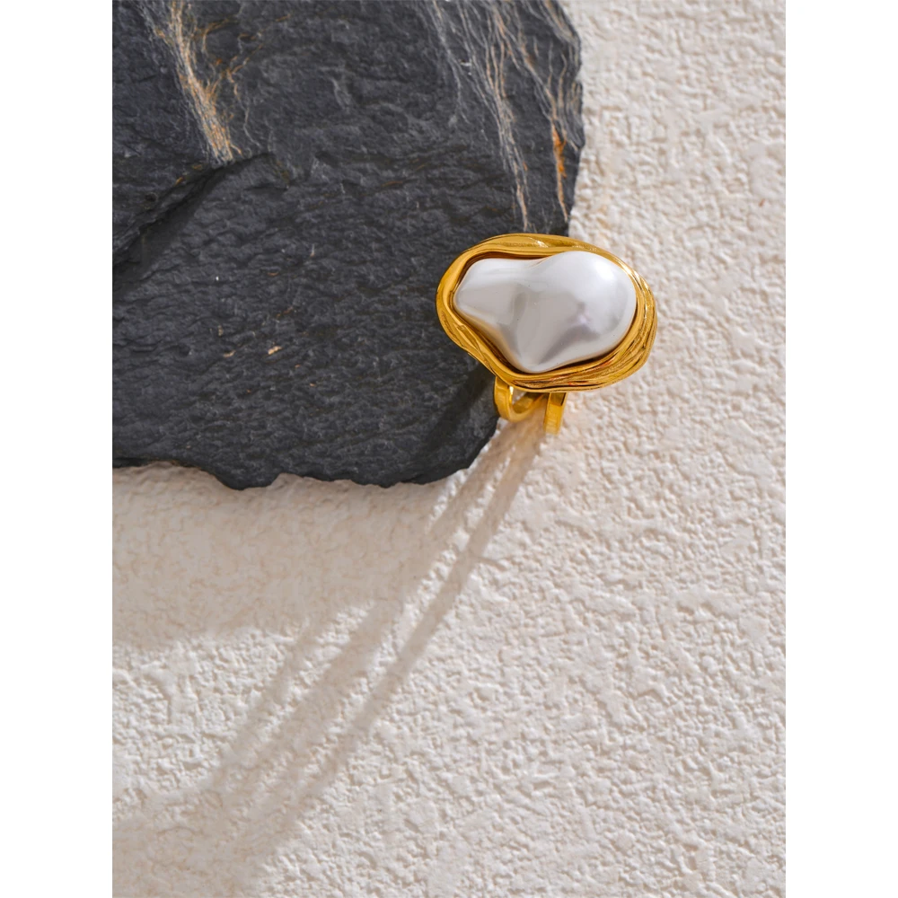 Yhpup Fashion Ring Stainless Steel Golden Charm Jewelry for Women