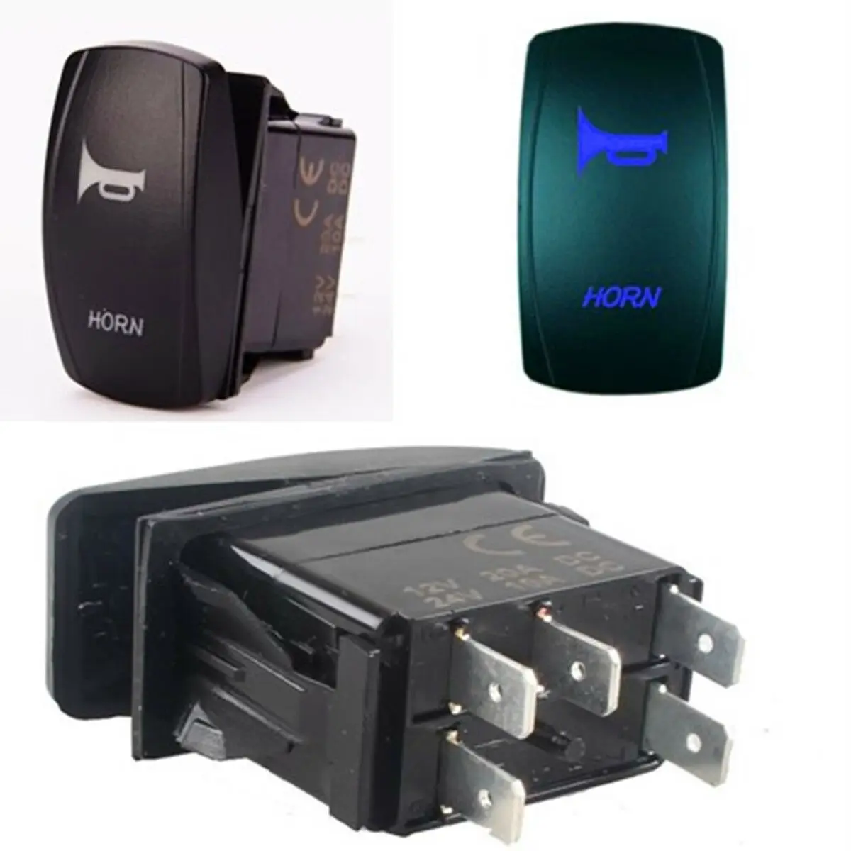 

Blue Led Boat Toggle Switch 5-pin Horn Toggle Rocker On-Off Switch Momentary Car Bell Push Button Trim 12V/24V