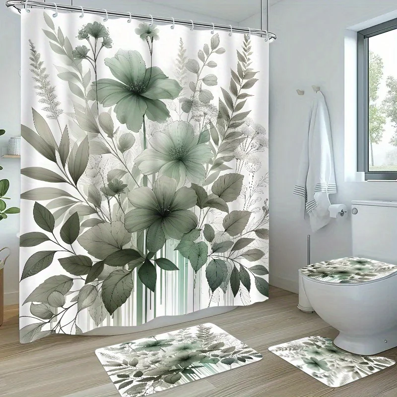 Set di 4 tende da doccia con tappetino da bagno, colore nero