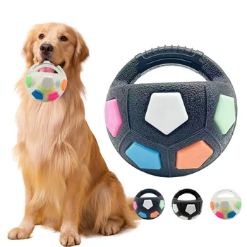 Giocattoli per cani Pallone da calcio con manico esterno Galleggiante cigolante per rimorchiatore di cani da guerra Giocattolo da rimorchiatore per piccoli Mudiem di razza di grandi dimensioni che giocano regali