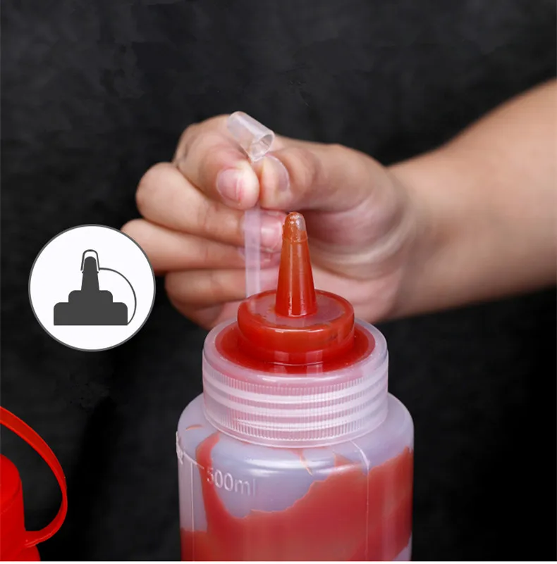 Food Grade Squeeze Bottle Plastic Squirt Bottle with Twist On Cap and Discrete Measurements for Ketchup/BBQ/Sauces