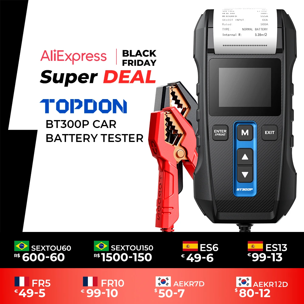 Topdon Bt300p Car Battery Tester 12v 24v 1002000cca Leadacid Battery Alternator Tester Load
