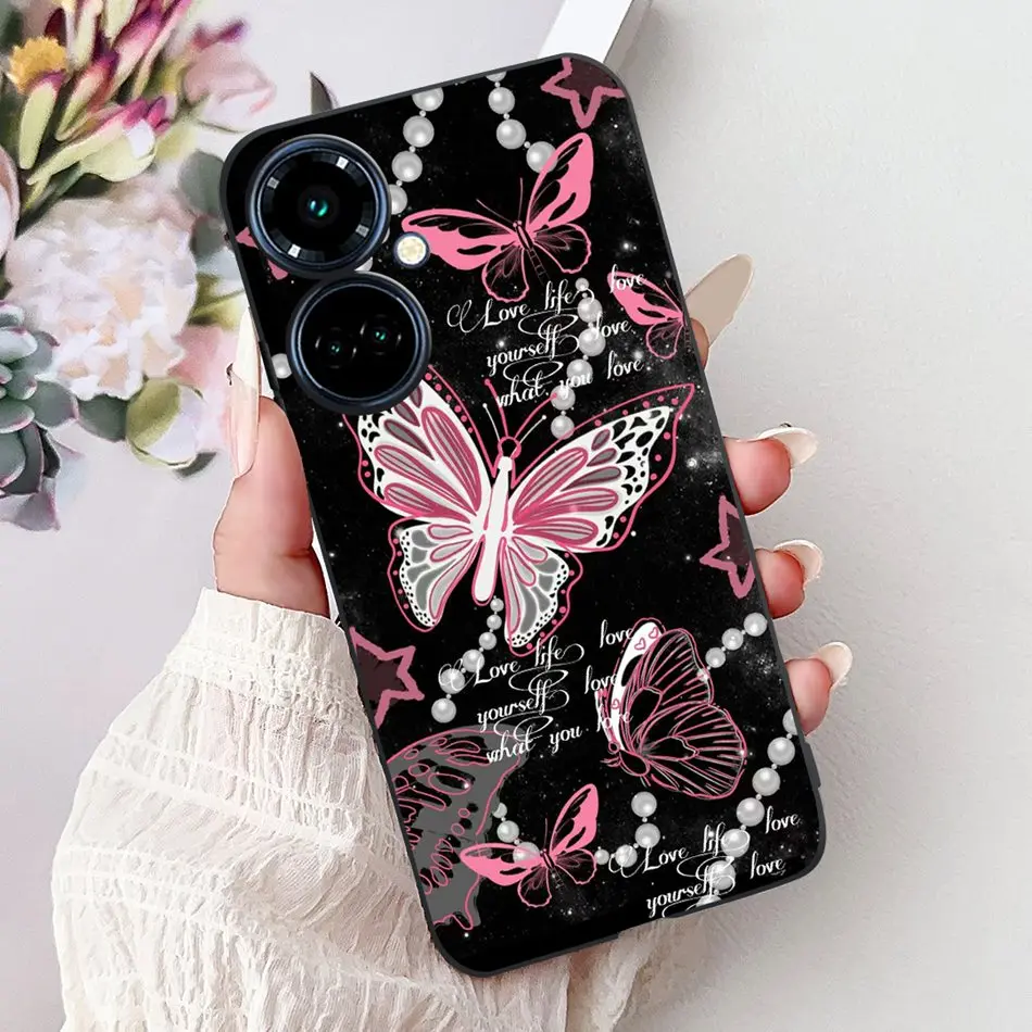 Elegant Butterfly Cat Black Silicone Soft Phone Case