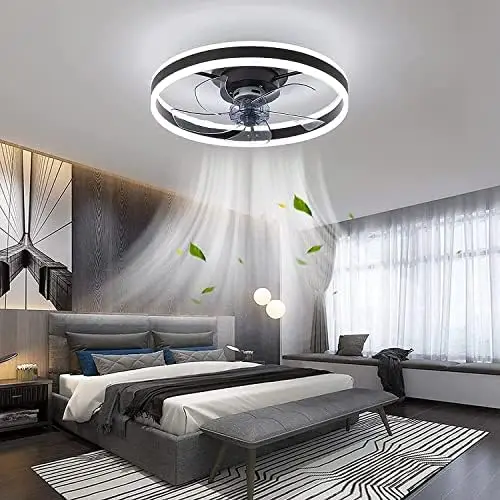 

Profile with Light - Modern Flush Mount Enclosed 19.7" LED Dimmable Bladeless Ceiling Fans with Remote Control,Smart 3 Lig Liv