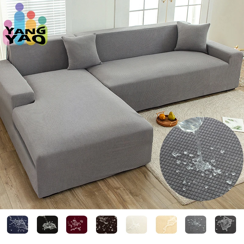 jacquard waterproof sofa cover for living room solid plain dyed couch over for pets and kids sofa skins elastic slipcovers