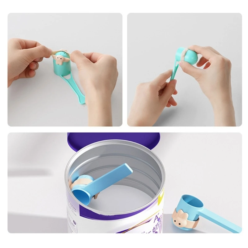 2pcs Milk Powder SpoonScoop Holder Ring Cartoon Rabbit Spoon Non-Stick Ring Anti-Drop Handy Tool Baby Supplies