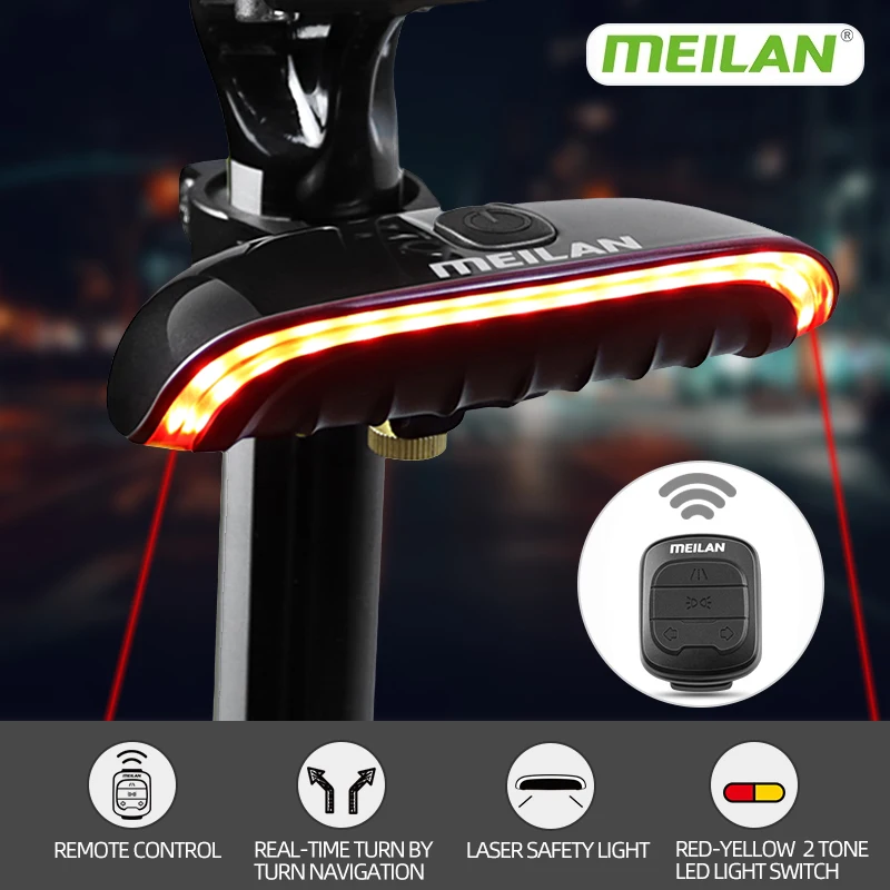 Meilan Luce Per Bicicletta Doppio Laser Controllo Wireless Luce Posteriore Bluetooth 4.0 Smart Turn Brake Detection Scooter Bike Led Tailight