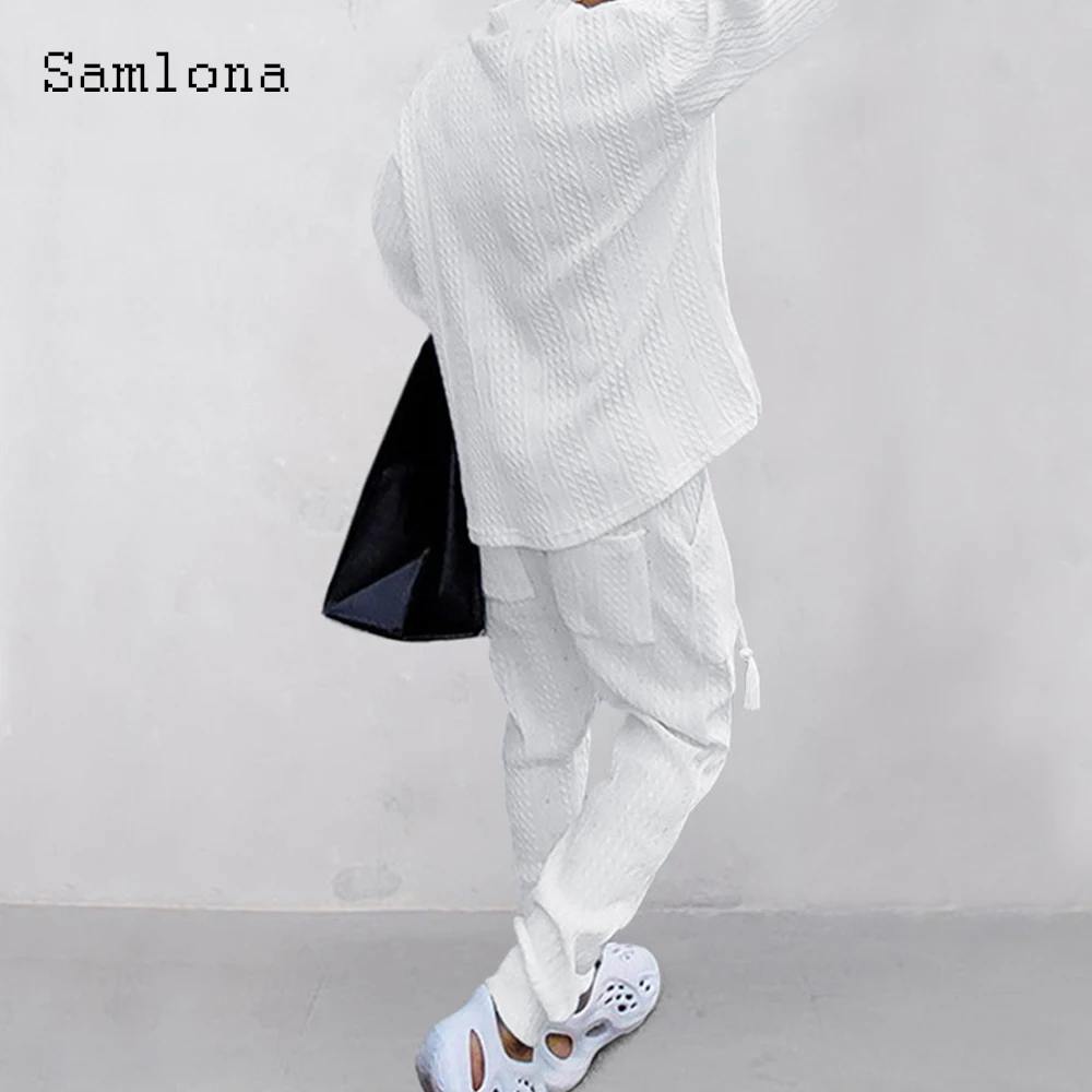 Mens Casual Knitting Two Piece Sets 2023 New Winter Fashion Irregular Top Sweater and Solid White Sweatpants Male Tracksuits Set 3