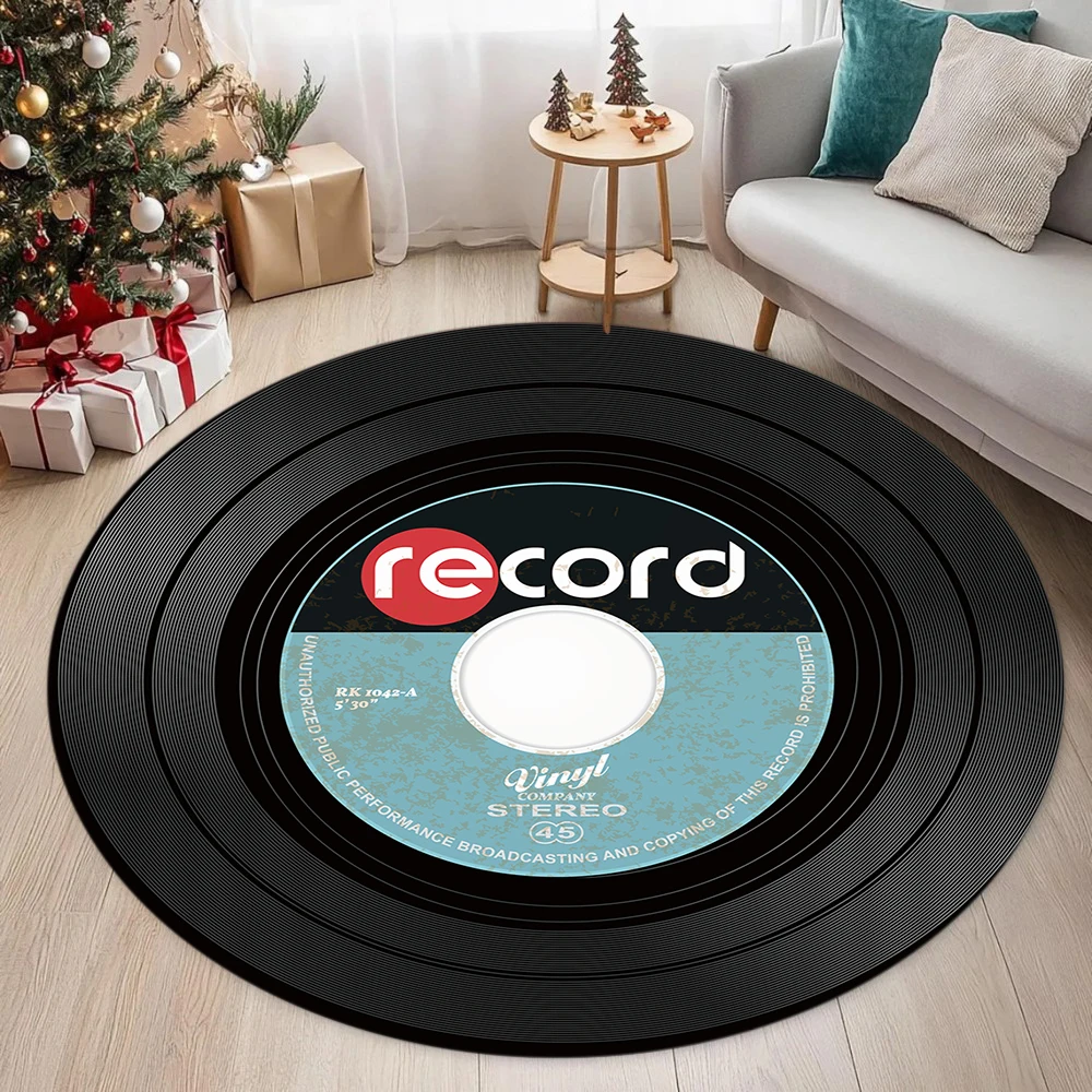 Klasik Müzik Vinil Kayıt Yuvarlak Halı Yumuşak Halı Oturma Odası Sandalye Dekorasyonu için Çocuk Oyun Emekleme Zemin Mat