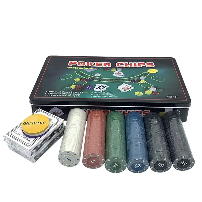 300pcs Poker Chip Set For Texas Holdem Blackjack Gambling With Carrying Case And Cards Hold'em Mat Texas Holdem Poker Game Set 2