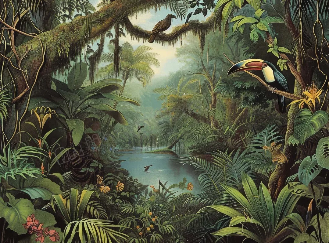 Tropical Jungle Wildlife Botanical Canvas Art Wall Decor