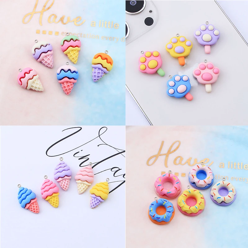 

100pcs Colorful Resin Ice Cream Donut Charm Pendant for Jewelry Making Earrings Necklace Keychain Accessories