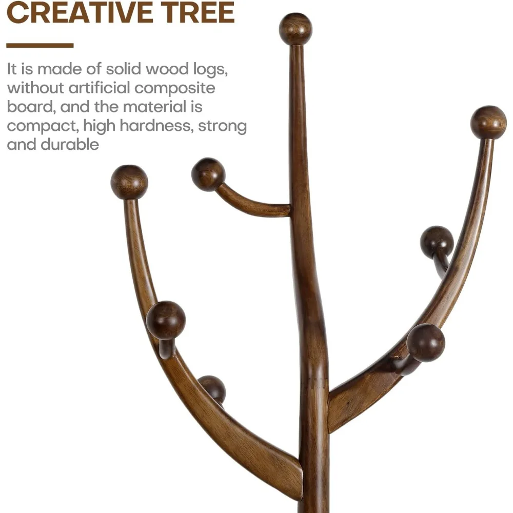 Coat Rack Freestanding Wood Coat Tree Rack with 8 Hooks,Creative Design Tree Branch-look, Standing Coat Rack Clothes Hanger 3