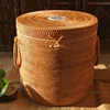 Multifunction Tea Caddy Hand Woven Rattan Storage Basket Organizadores for Sundries Jewelry Tea Ornaments Food Storage Container 4
