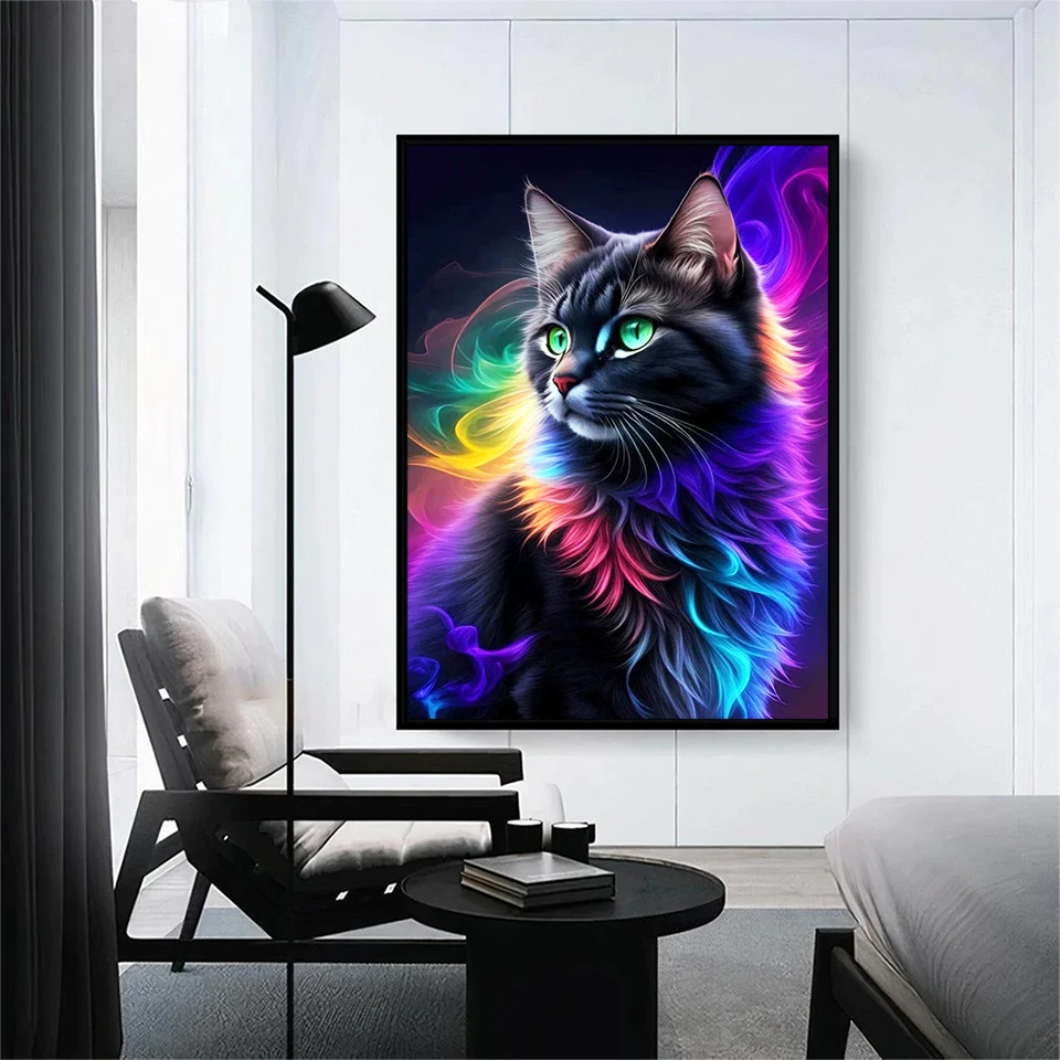 EverShine 5D DIY Diamond Mosaic Black Cat Picture Rhinestones Painting Animal Colorful Cross Stitch Kit Embroidery Wall Art
