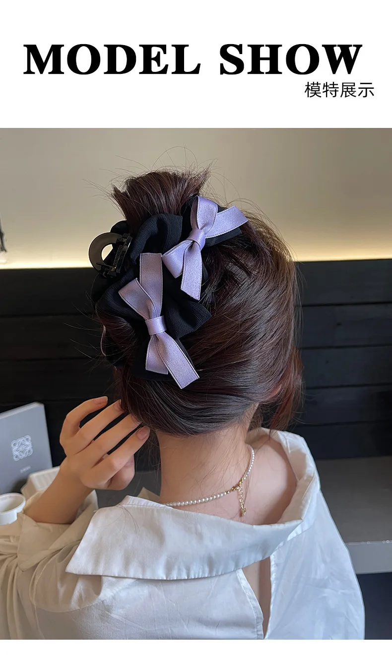 Girl's New Claw Clips Korean Version Sweet Style French Style Bow Hair Clips Women's Claw Clips Large Shark Clip Kawaii Headwear – Detail 3