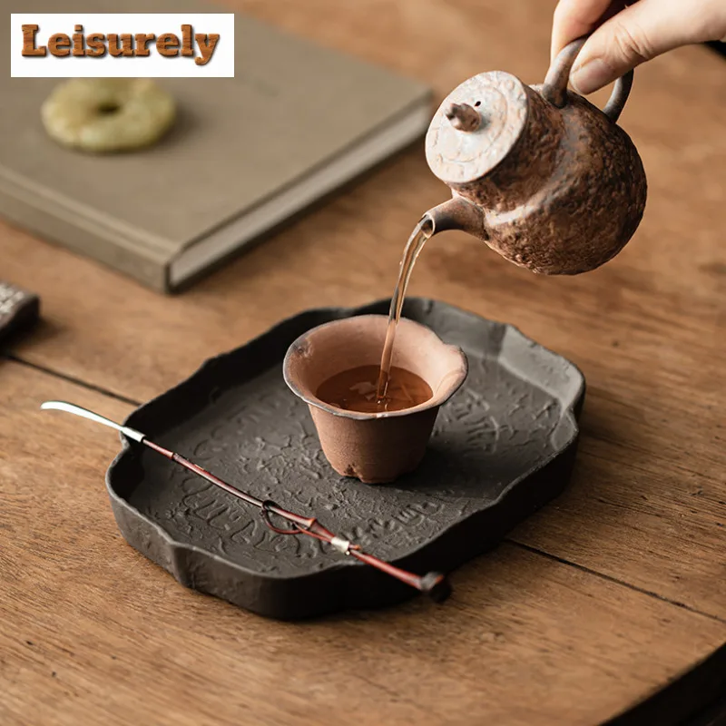 Old Rock Mud Lotus Root Pot Bearing Holder Gaiwan Tray Water Storage Dry Soaking Table Tea Tray Coasters Chinese Tea Set Craft