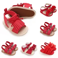 Red Cute 0-18M Baby Cute Open toed Bow Summer Sandals Princess Casual Cloth Bottom Non slip Sandals Sneakers