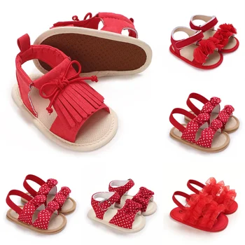 Rosso carino 0-18 mesi bambino carino sandali estivi con fiocco aperto principessa casual fondo in tessuto sandali antiscivolo sneakers 1