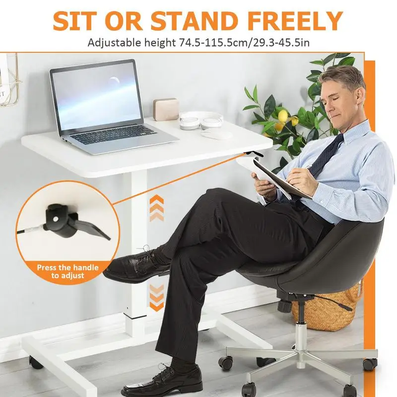 Laptop Desk With Wheels Adjustable Pneumatic Lift Table Portable Computer Workstations Sit Stand Desk For Home Study