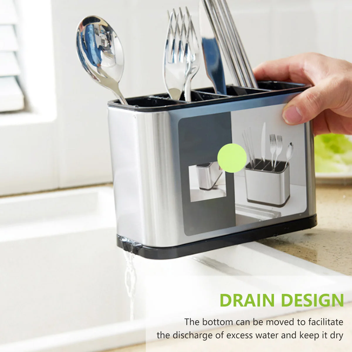 Utensil Kitchen Cutlery Holder Stainless Steel Cutlery Holder Removable Divider Utensil Knife Spoon Fork Keep Dry Storage Rack 3