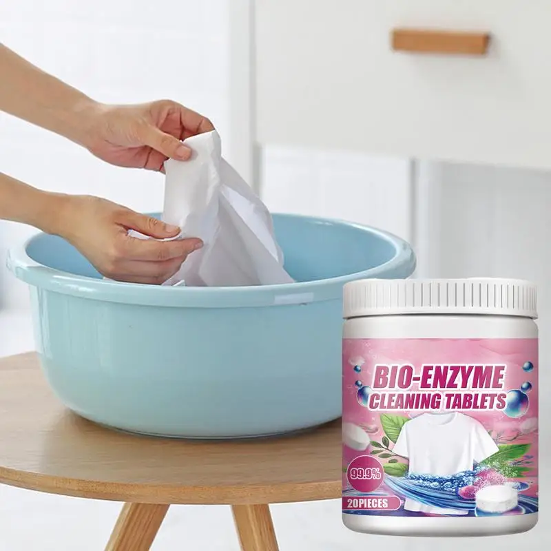 Laundry Detergent Sheets Gentle Enzyme Cleaner 20 pcs Portable Washer Cleaner Fast-Acting Cleaning Sheets for Cotton Linen Silk