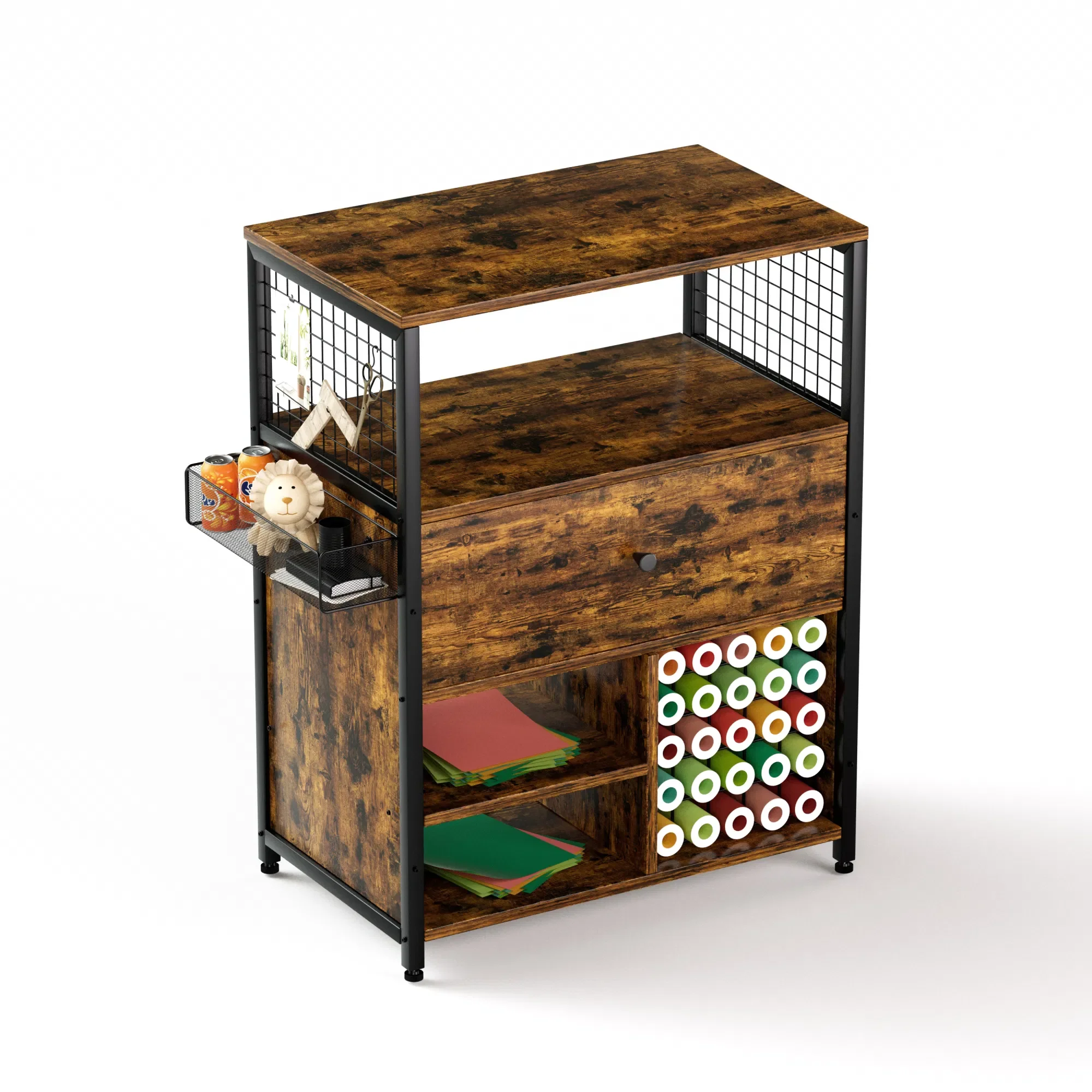 Craft Organization and Storage Cabinet Compatible with Cricut Machines Crafting Cabinet with Drawer & 25 Vinyl Roll Holder 2