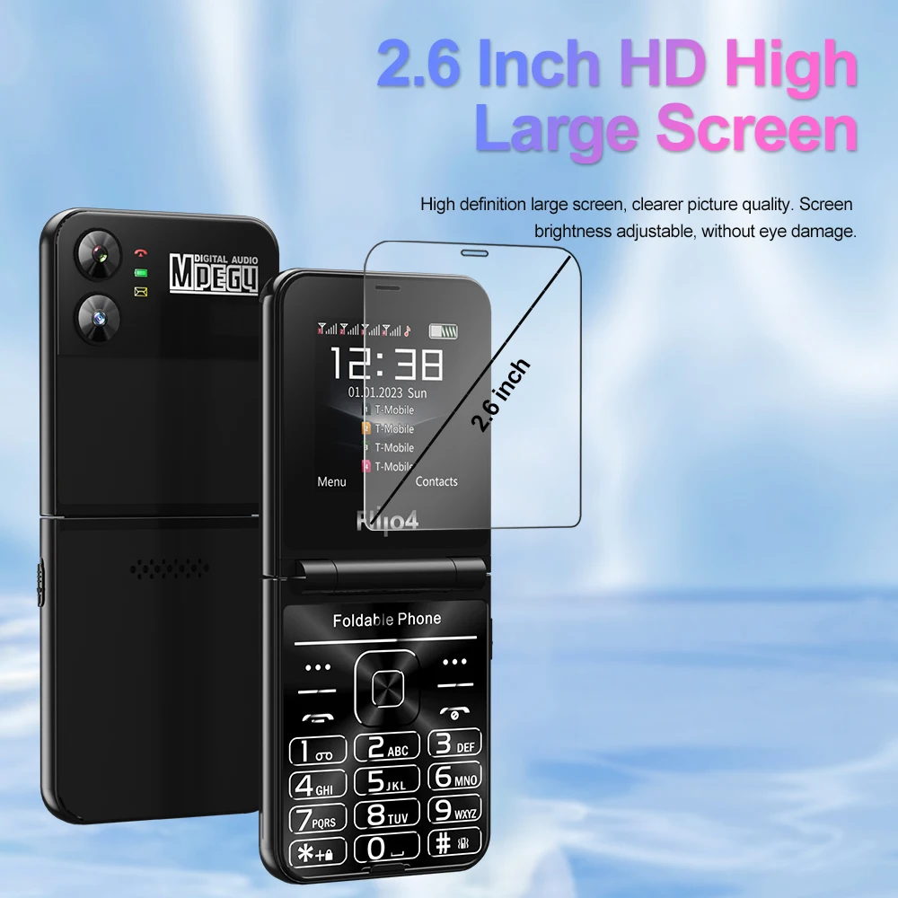 SERVO Flilo4 Foldable Mobile Phone 4 SIM Standby 2G GSM 2.6'' Screen Magic Voice Speed Dial Auto Call Recording Blacklist Type-c