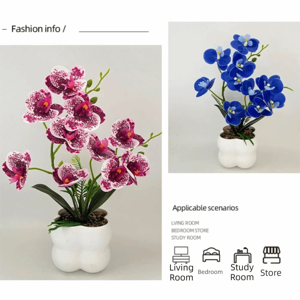 Multi-Bloom Künstliche Schmetterlingsorchidee DIY Kunstblumen Künstliche Pflanzen Weißer Blumentopf Künstliche Orchidee Bonsai – Detail 4