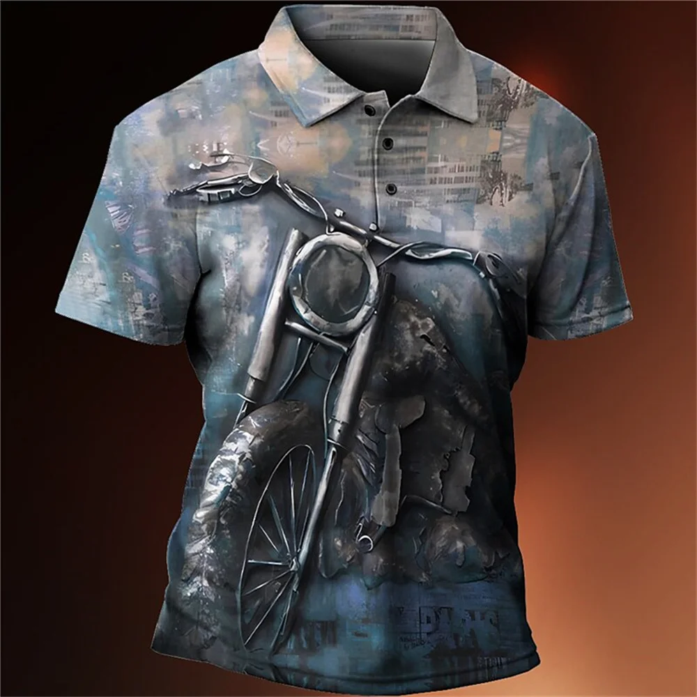 

Vintage Men'S Polo Shirt 3d Motorcycle Print Loose Oversized Shirt Summer Men Clothing Street Designer Tops Casual Short Sleeves