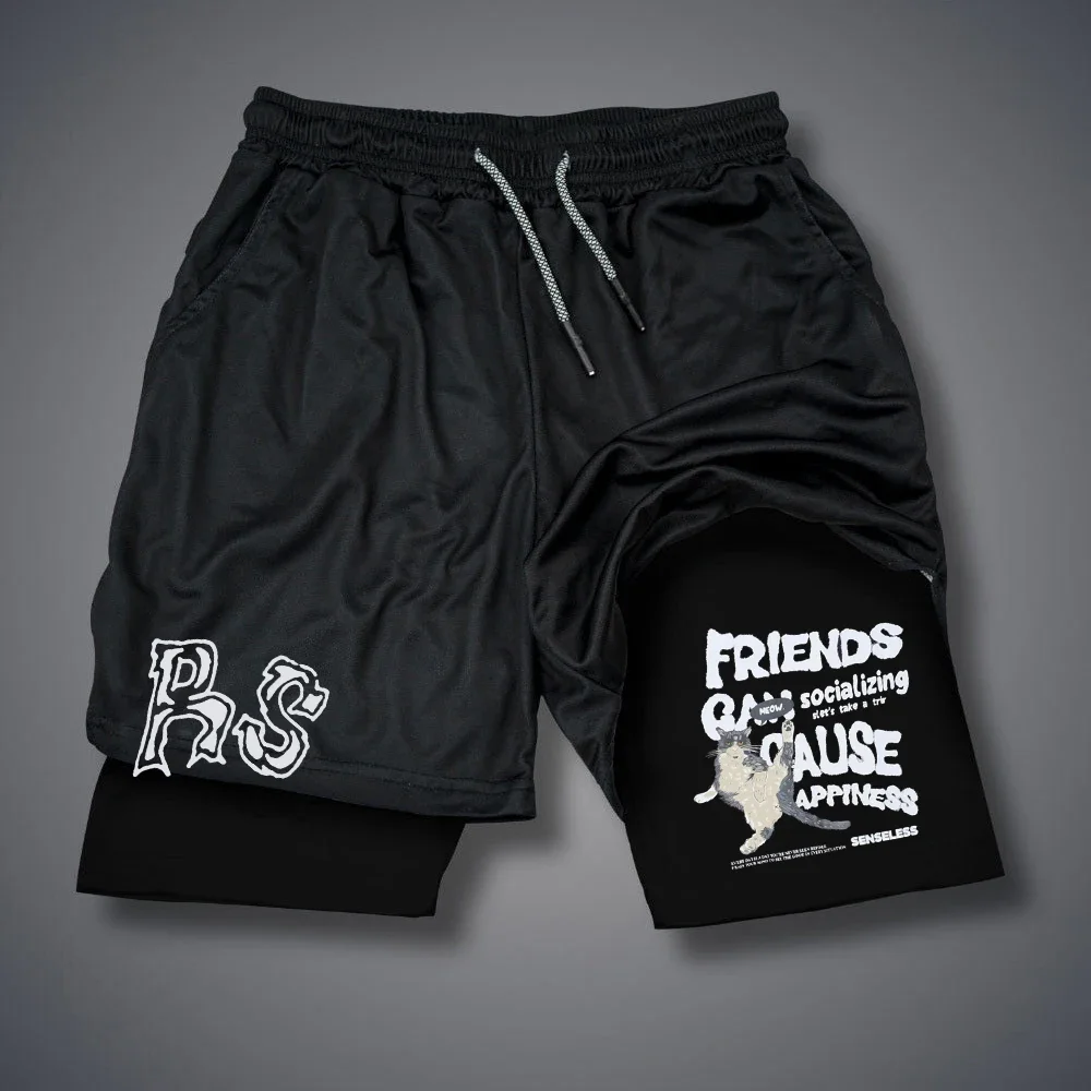 Summer 2-in-1 Shorts Letter Print Double Layer Shorts Gothic Casual Short Pants Summer Y2k Short Pant Running Shorts for Men 2