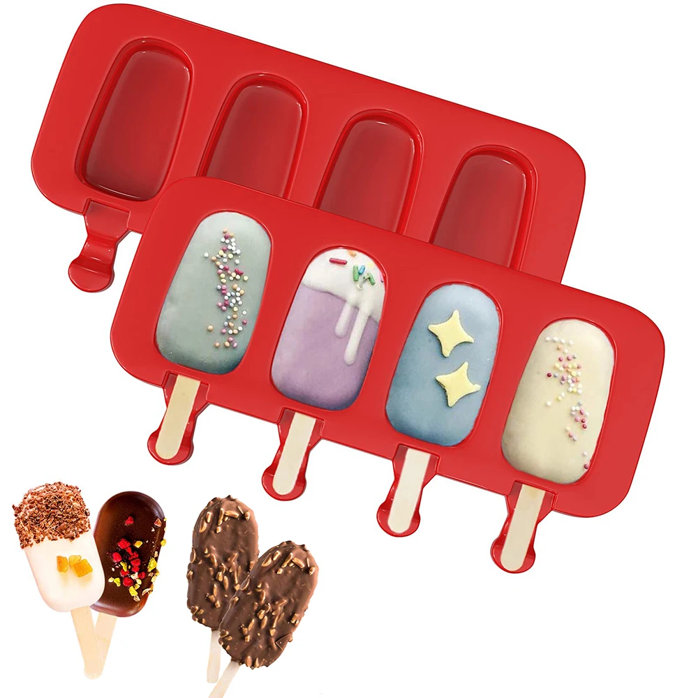 

4-Cavity Popsicles Molds Silicone Homemade Ice Cream Chocolate Dessert Cake Ice Tray Molds Fruit Cube Kitchen Making Tools