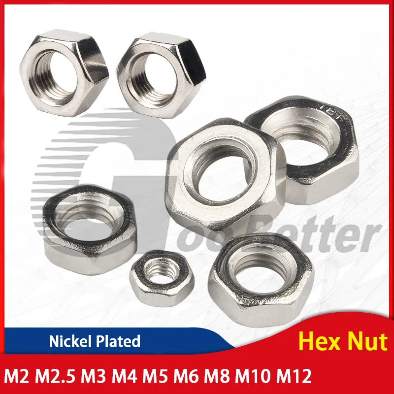 

Nickel Plated M2 M2.5 M3 M4 M5 M6 M8 M10 M12 Hex Nut Carbon Steel Hexagon Nuts