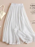 plus Size Women's Cotton Lin  Color High Waist Dra A-Line Long Skirt Summer New Sle Slimming Skirt Maxi Dr - Image 3
