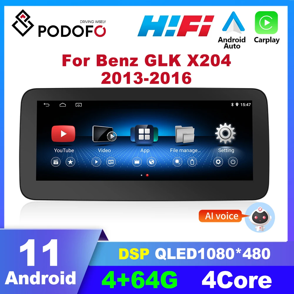 

Podofo Android 11 Car Radio For Benz GLK X204 2013-2016 Multimedia Player Car Stereo Carplay Autoradio GPS Navigation 4G