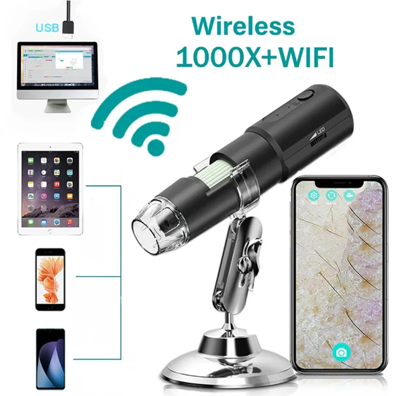 Dermatoscope Skin Analyzer Machine Digital Microscope Camera WiFi Wireless Electron Scalp Detection Pores Magnifier Facial 1000X