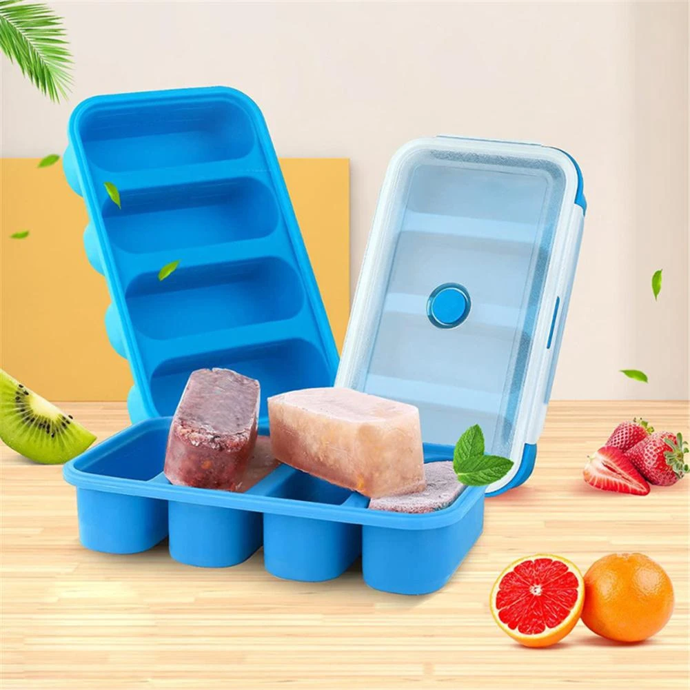 [ Ready Stock ] Silicone Freezer Tray Soup 4 Cubes Food Freezing