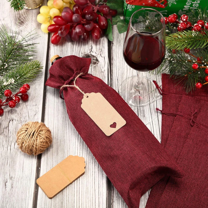 Wine Bottle Cover 10pcs Wine Bottle Bags with Drawstrings Reusable Gift Bags with Tags for Party