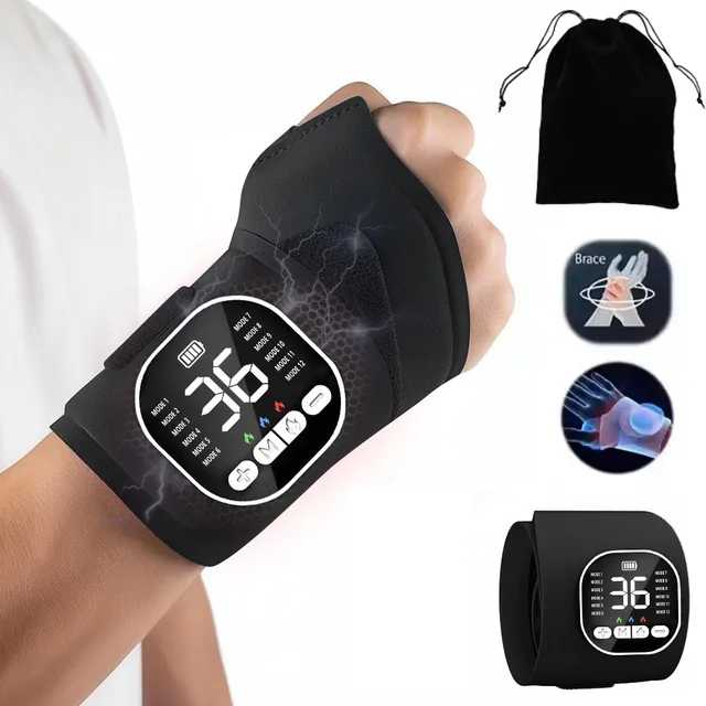Electric Heating Hand Massager EMS Wrist Guard 12 Modes Wrist Hot Compress Wristband for Carpal Tunnel Muscle Fatigue Relief 1