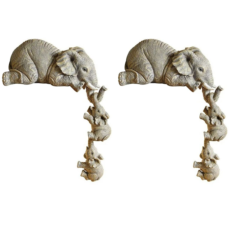 

Elephant Resin Ornaments 6-Piece Decor, 2 Elephant Mothers And 4 Babies Hanging On The Edge Of Handicraft Statues
