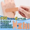 100pcs Flexible Fabric Adhesive Bandage Breathable Elastic Knuckle Bandage Assorted Bulk Fingertip Bandages for First Aid and Wo 5