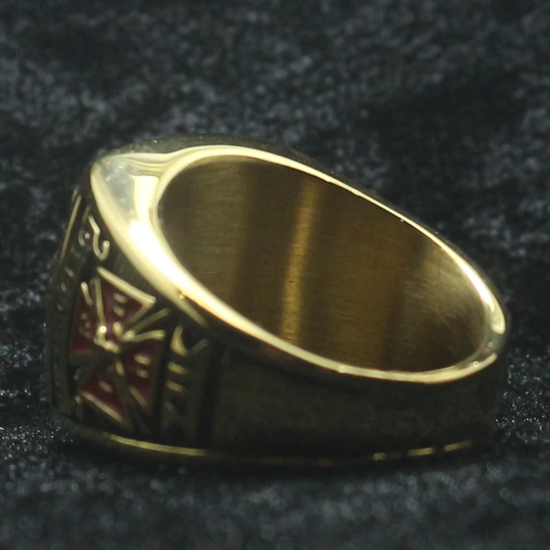 Unisex 316L Stainless Steel Gold-Color Knights of Columbus Christianity Catholicism Cross Clean Stone Ring 6