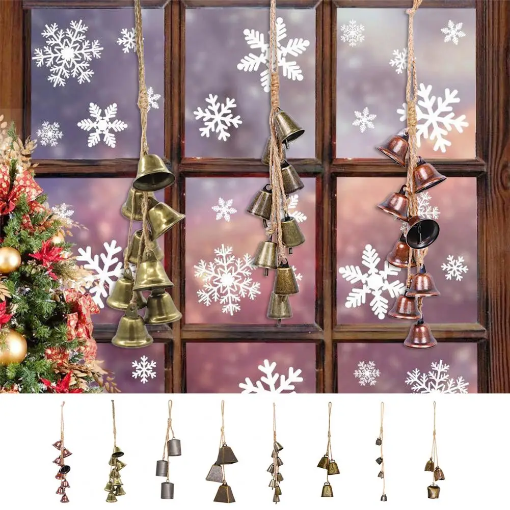 Christmas Bell Pendant Rustic Metal Hanging Decorative Bell with Jute Rope Vintage Wind Chimes Wall Hanging for Home Decor