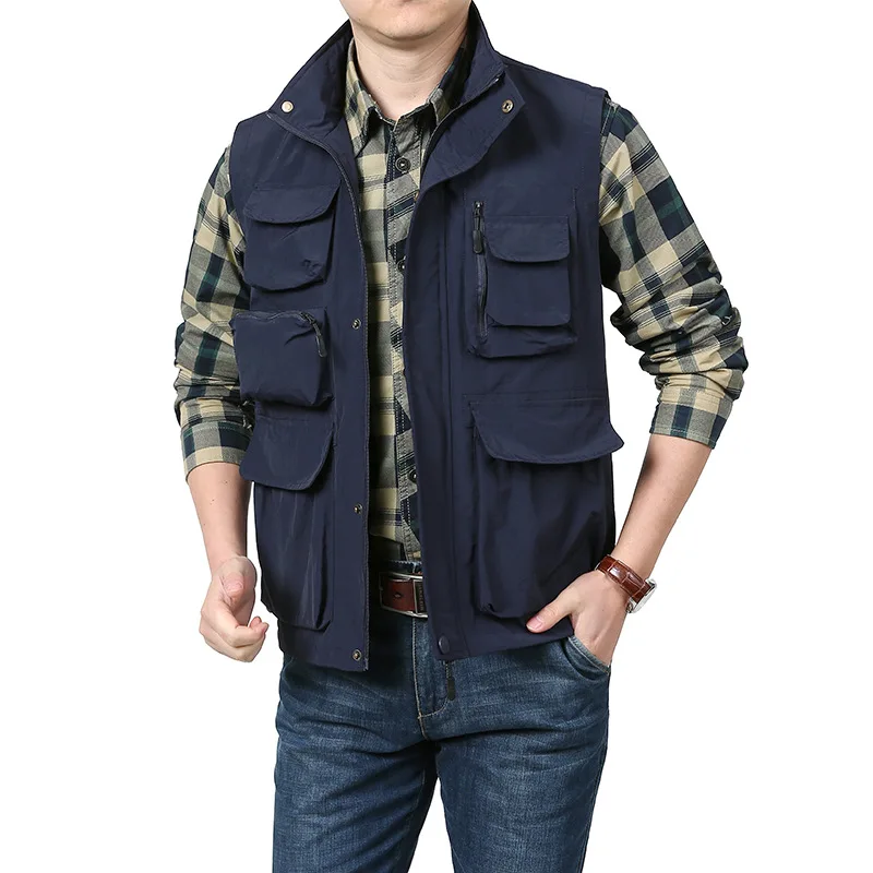 Work Vest Summer Sleeveless Men's Spring Tactical Military Motorcyclist Fishing Clothing Biker Jacket Multi-pocket Vests MAN Zip