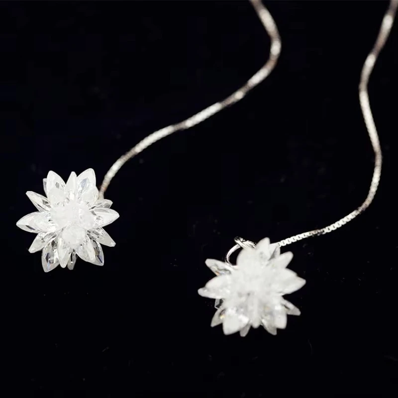 Heißer Verkauf Lange Eisblume 925 Sterling Silber Ohrringe Für Frauen Modeschmuck sterling-silver-jewelry pendientes