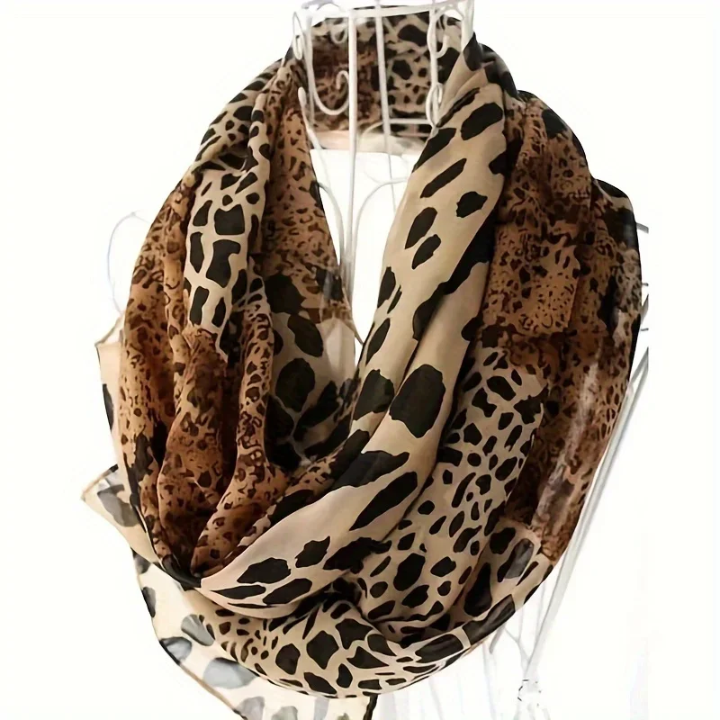 Retro Bohemian Style Leopard Print Chiffon Scarf - Casual Weekend, Travel, and Beach Travel - Fashionable Decorative Scarf